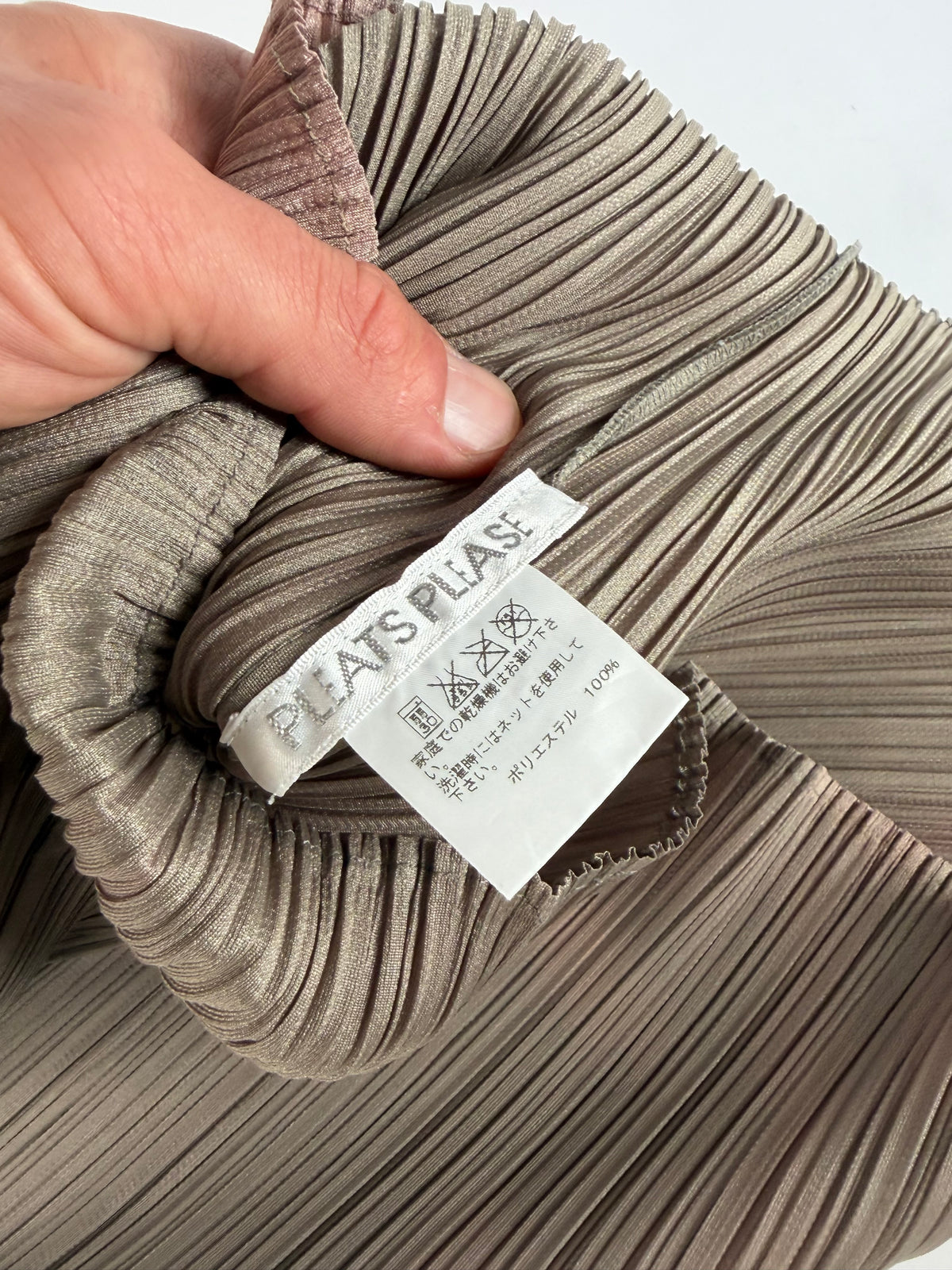 Vintage Issey Miyake Pleated Short Sleeve Top Light Green Taupe M