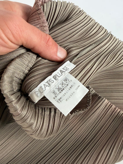 Vintage Issey Miyake Pleated Short Sleeve Top Light Green Taupe M