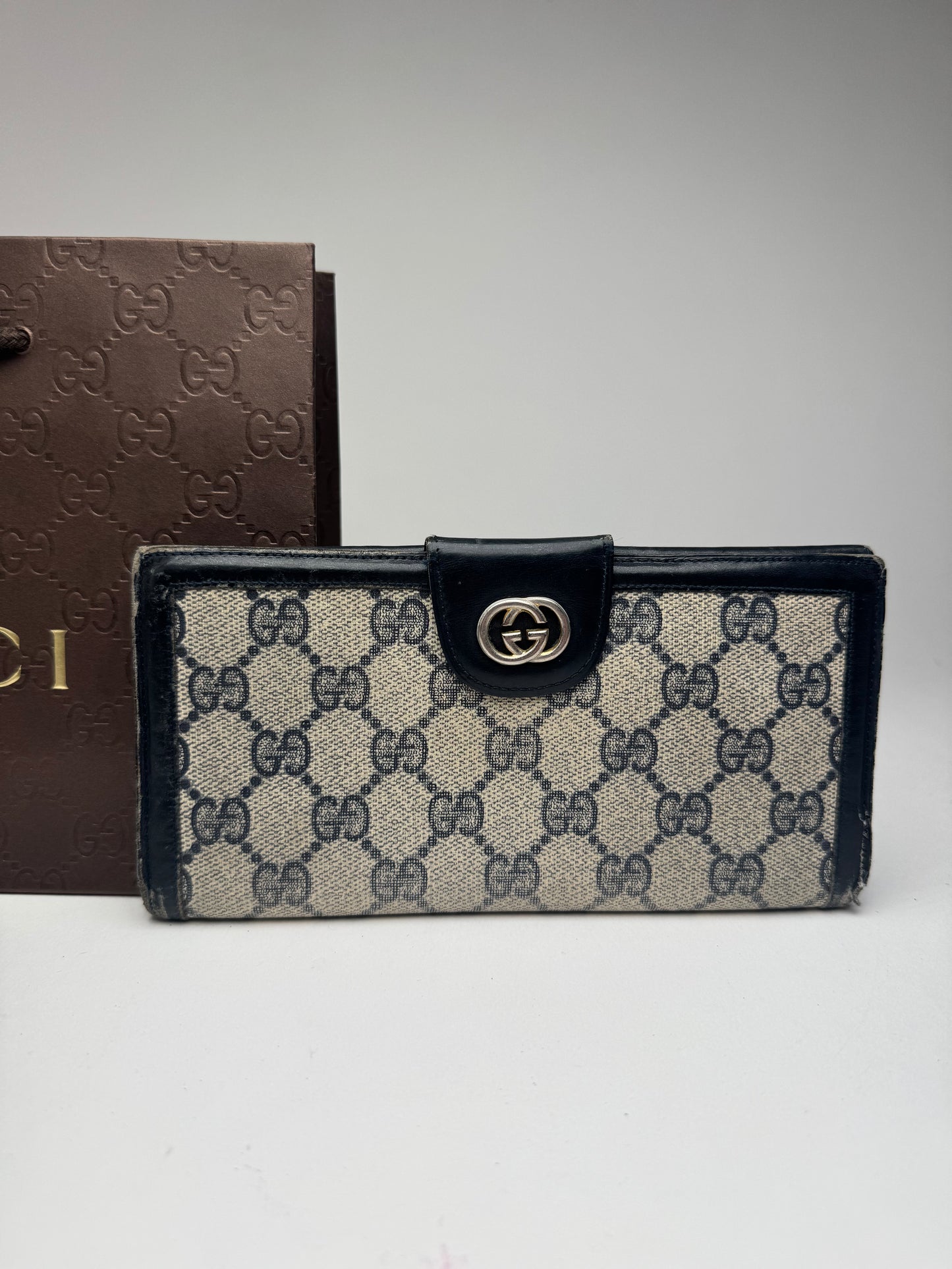 Vintage Gucci Monogram Leather wallet gray brown