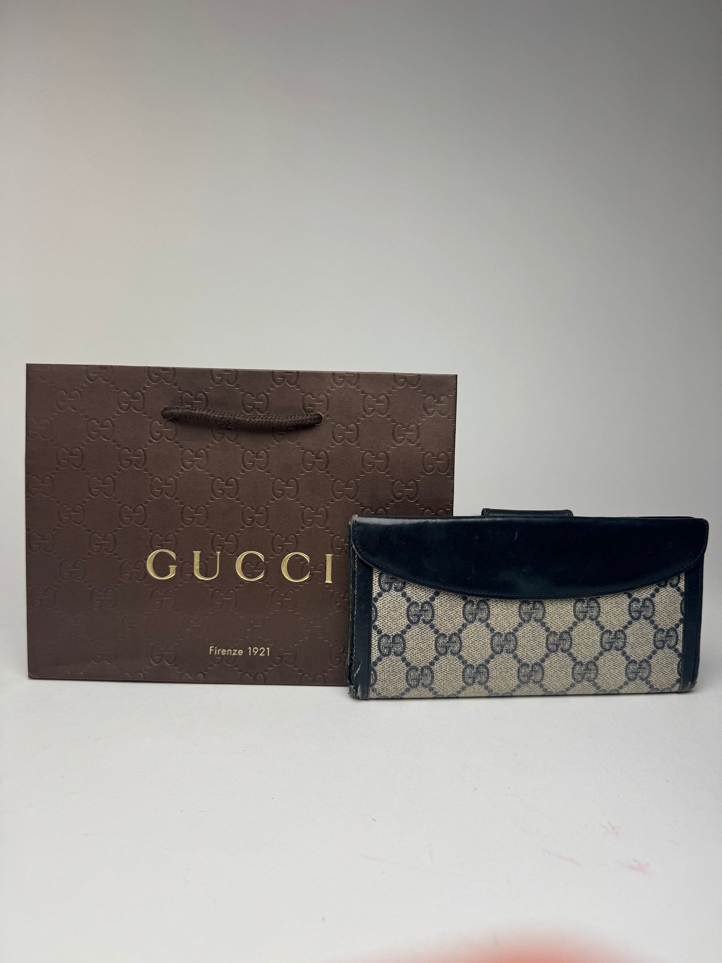 Vintage Gucci Monogram Leather wallet gray brown