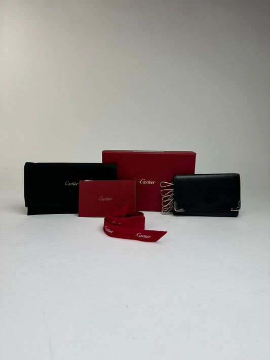 Vintage Cartier Leather Key Holder Wallet Late 1990s Black Burgundy