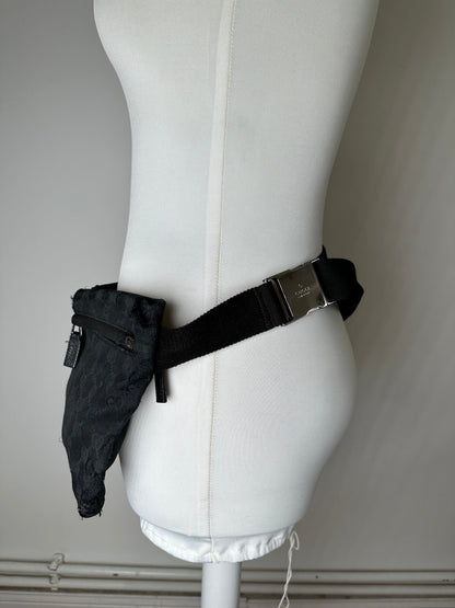 Vintage Gucci GG Supreme Canvas Belt Bag Black Silver