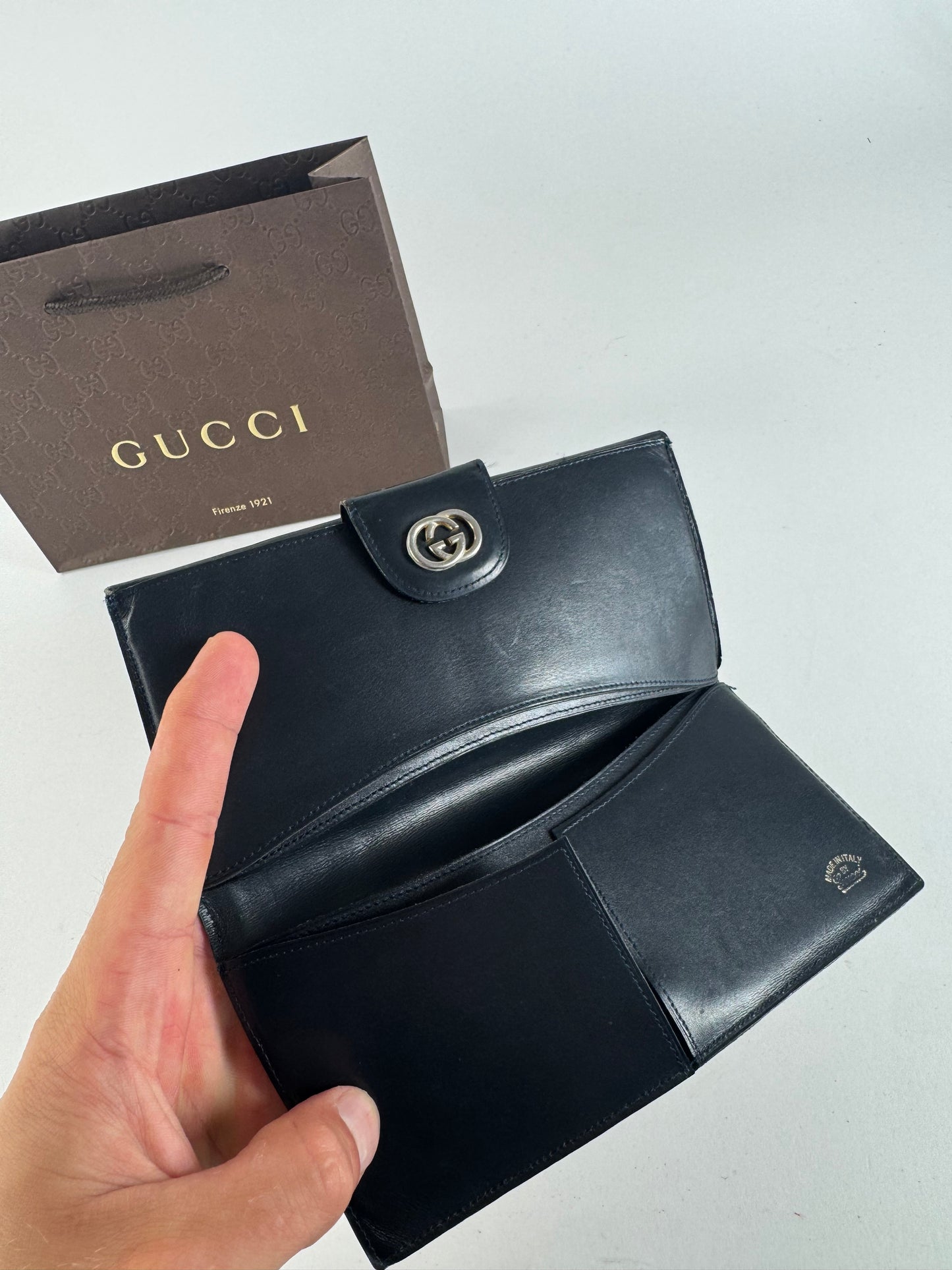 Vintage Gucci Monogram Leather wallet gray brown