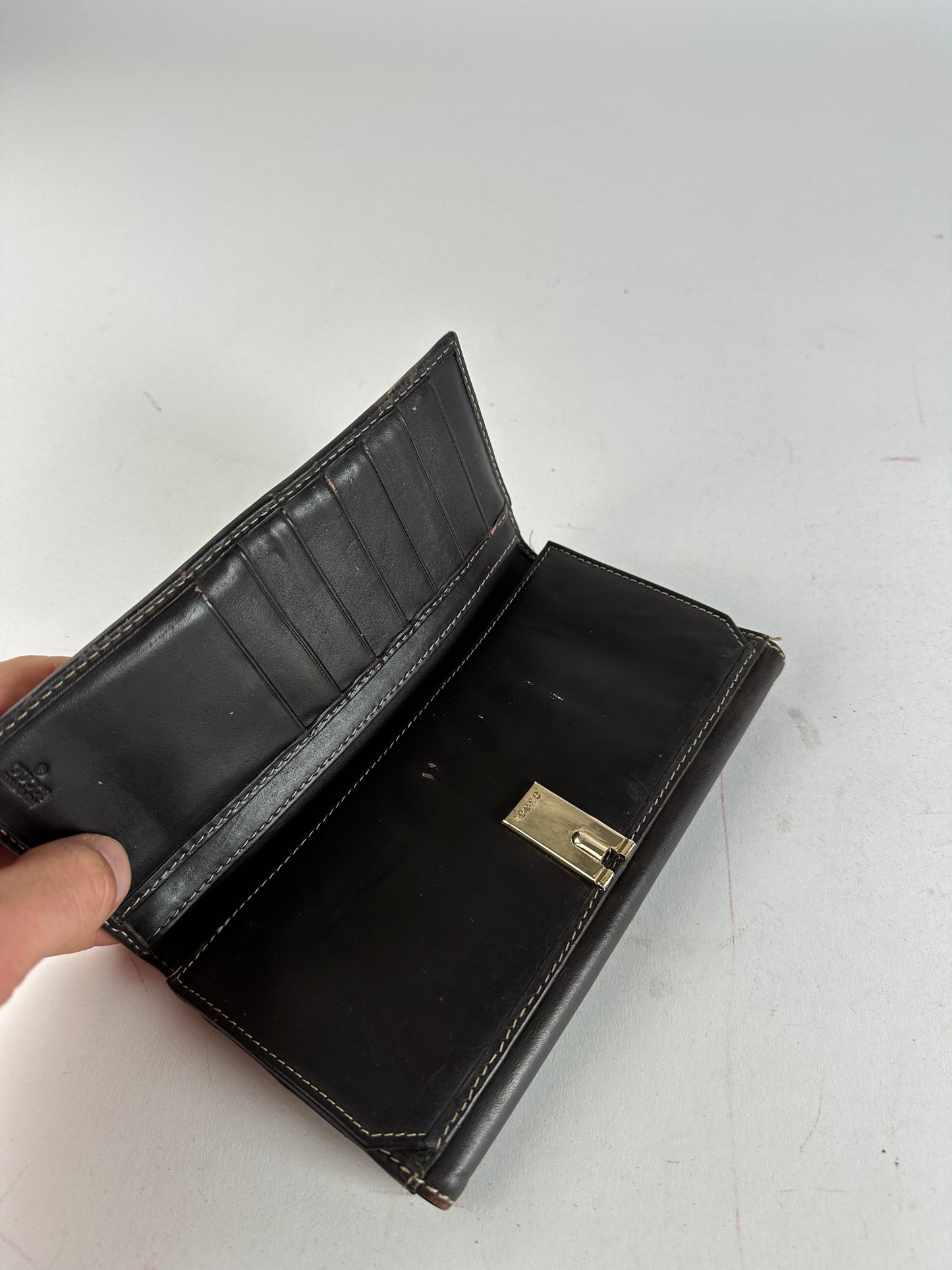 Vintage Gucci GG Monogram Canvas Leather Long Wallet Beige Brown