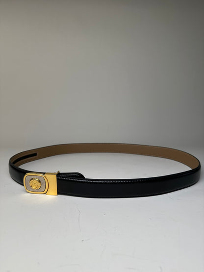 Vintage Celine Medusa Head Leather Belt Black Tan Gold