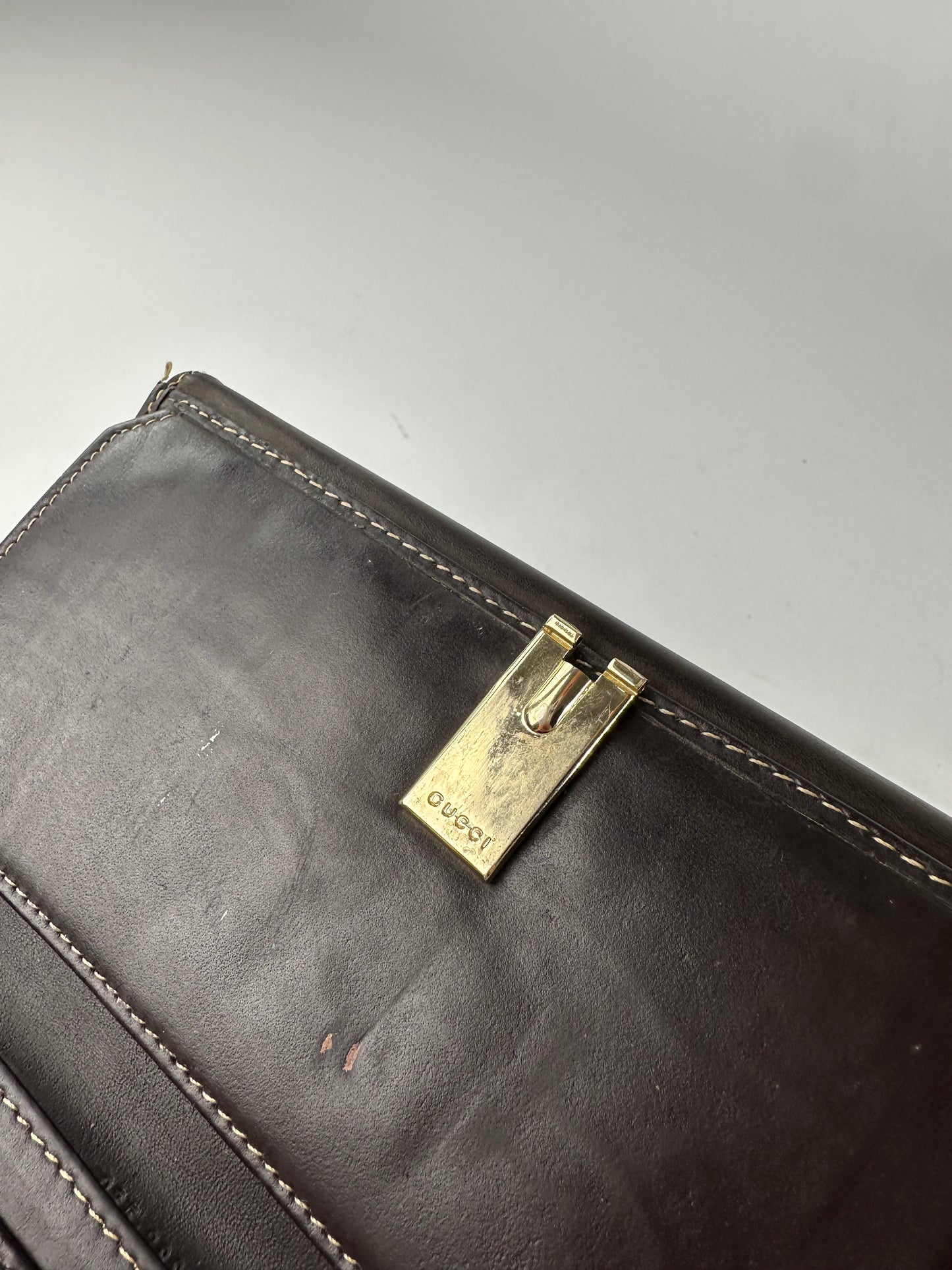 Vintage Gucci GG Monogram Canvas Leather Long Wallet Beige Brown
