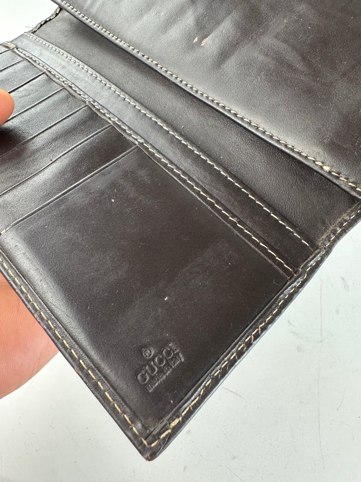 Vintage Gucci GG Monogram Canvas Leather Long Wallet Beige Brown