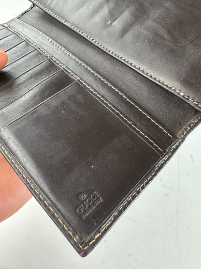 Vintage Gucci GG Monogram Canvas Leather Long Wallet Beige Brown