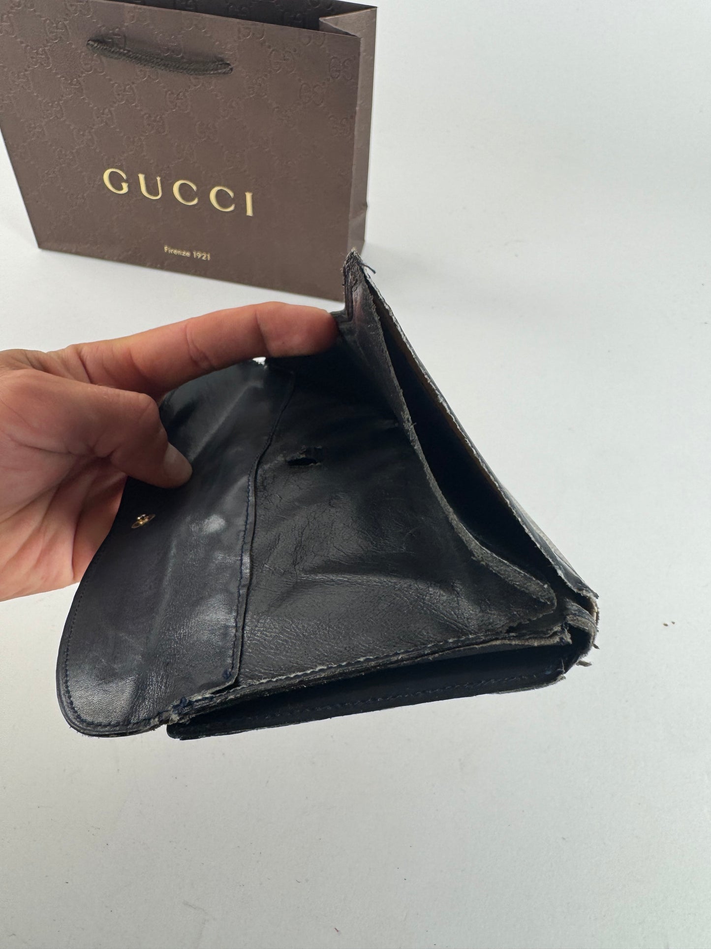 Vintage Gucci Monogram Leather wallet gray brown
