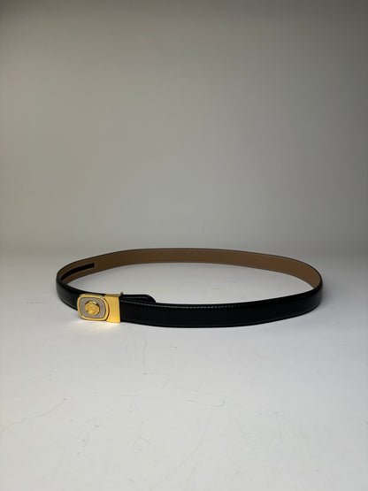 Vintage Celine Medusa Head Leather Belt Black Tan Gold