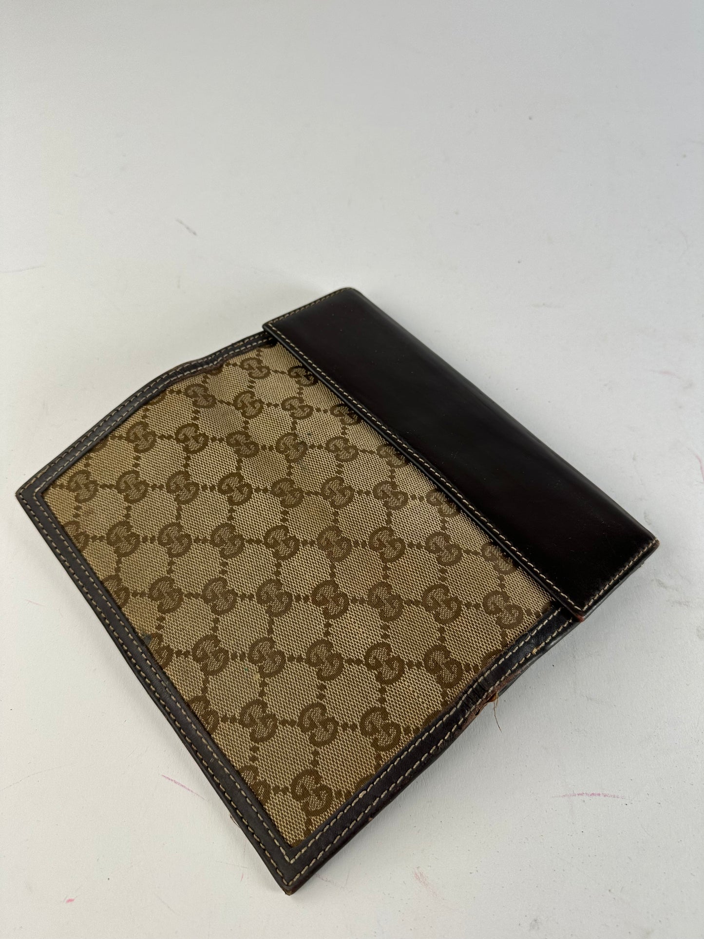 Vintage Gucci GG Monogram Canvas Leather Long Wallet Beige Brown