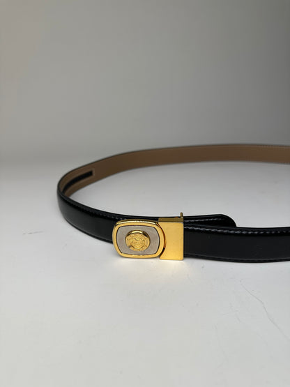 Vintage Celine Medusa Head Leather Belt Black Tan Gold