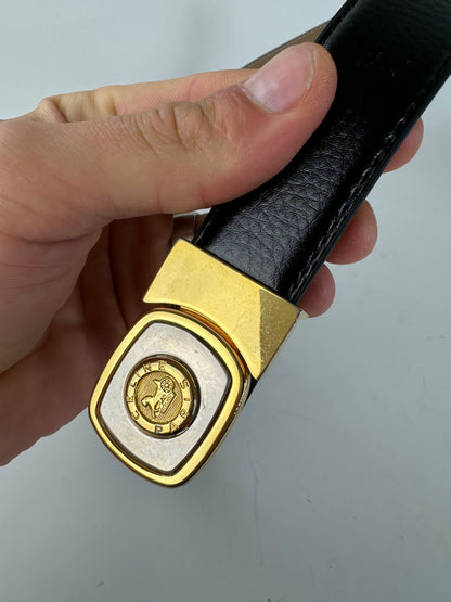 Vintage Celine Medusa Head Leather Belt Black Tan Gold