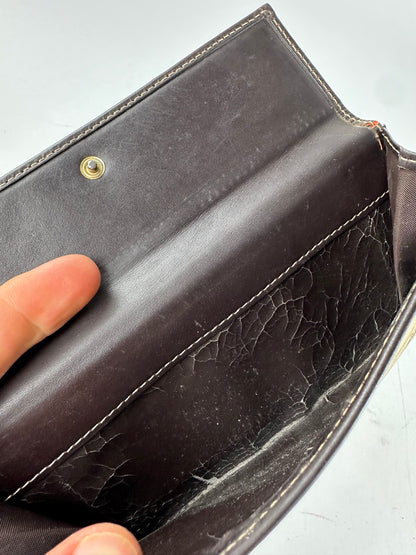 Vintage Gucci GG Monogram Canvas Leather Long Wallet Beige Brown