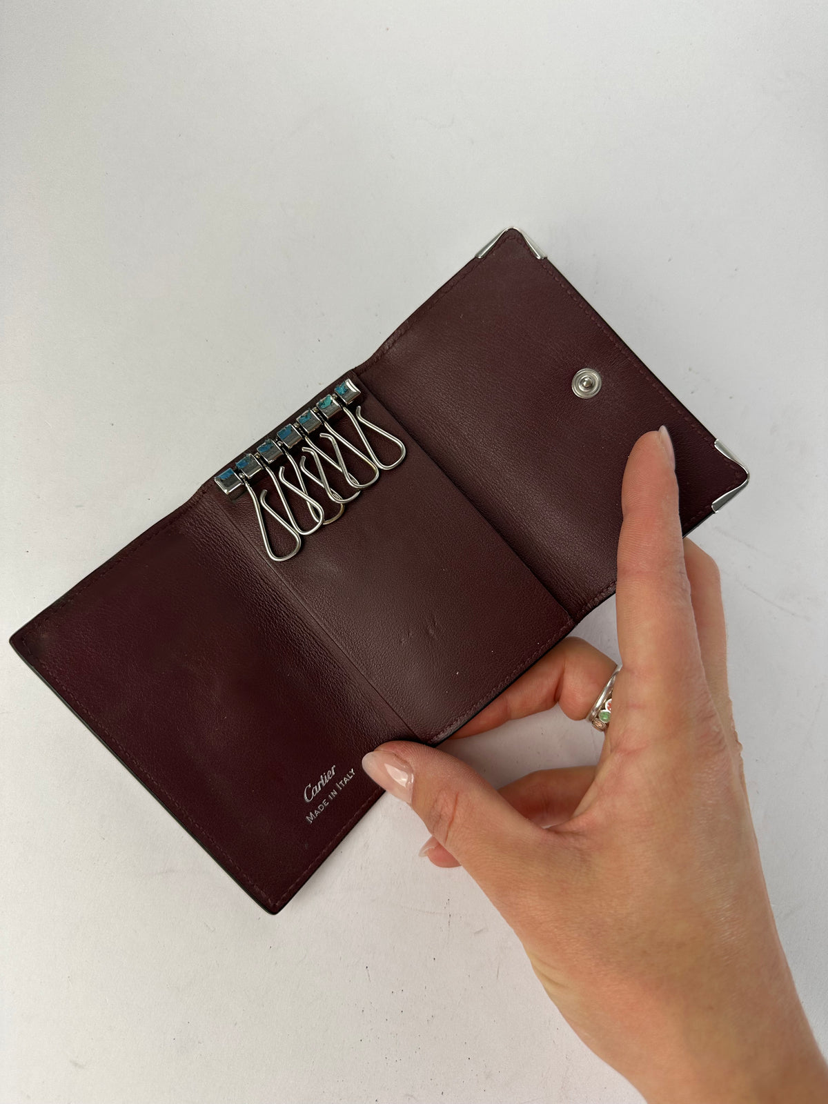 Vintage Cartier Leather Key Holder Wallet Late 1990s Black Burgundy