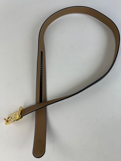 Vintage Celine Medusa Head Leather Belt Black Tan Gold
