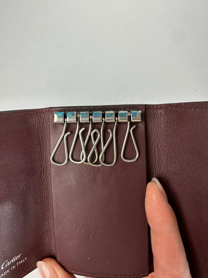 Vintage Cartier Leather Key Holder Wallet Late 1990s Black Burgundy