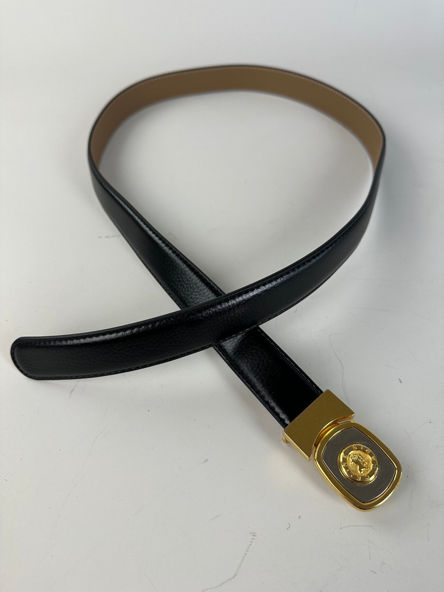 Vintage Celine Medusa Head Leather Belt Black Tan Gold