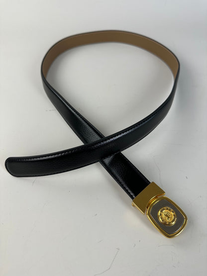 Vintage Celine Medusa Head Leather Belt Black Tan Gold
