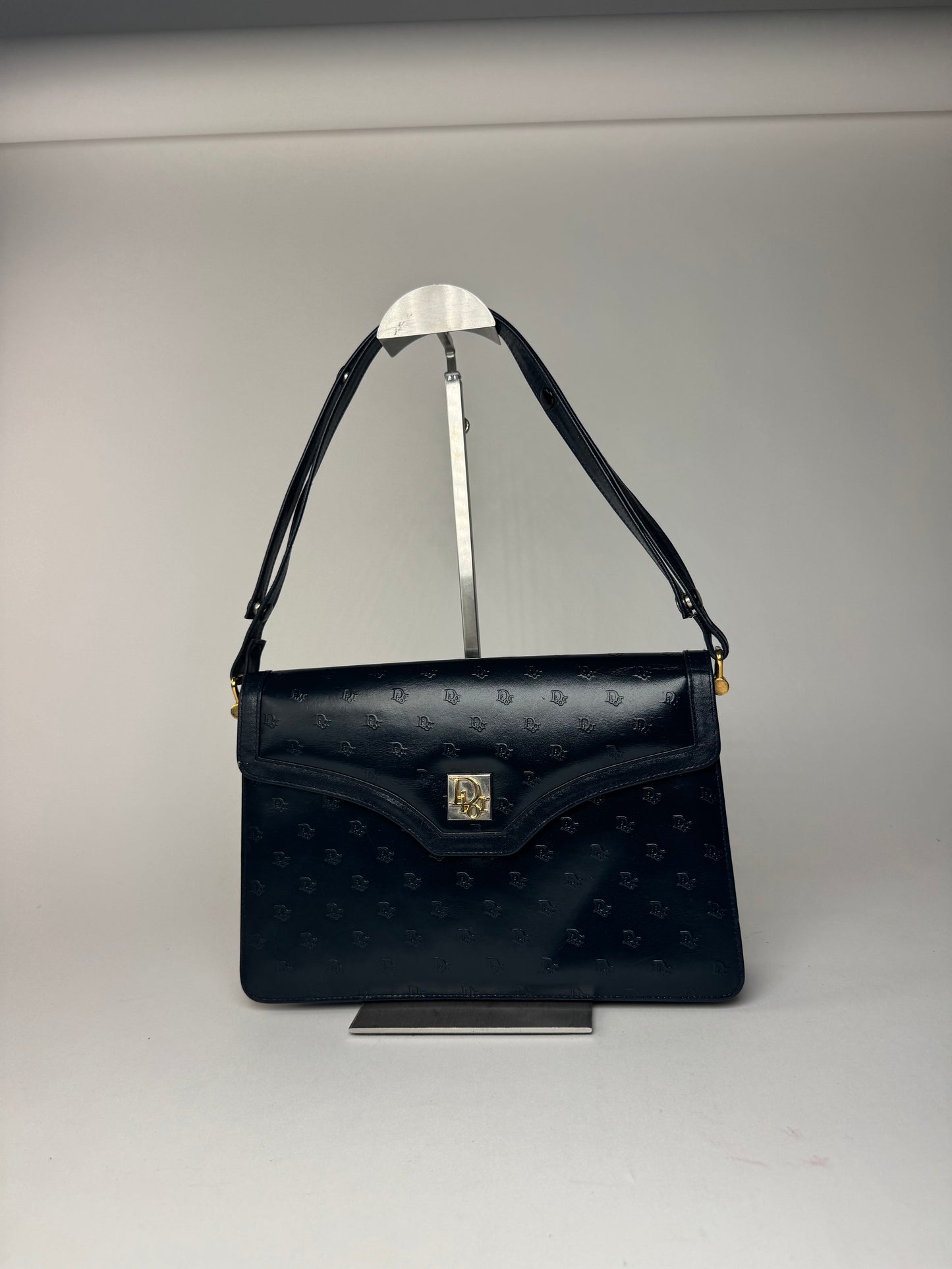 Sac vintage en cuir monogramme Dior 2Way bleu marine