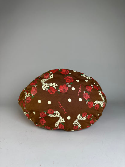 Vintage Pucci Rose Print Polka Dot Fabric Tote Brown Red