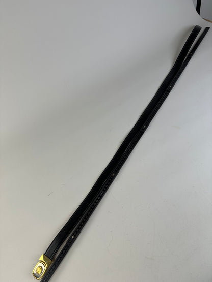 Vintage Celine Medusa Head Leather Belt Black Tan Gold