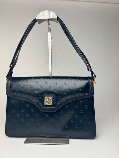 Sac vintage en cuir monogramme Dior 2Way bleu marine