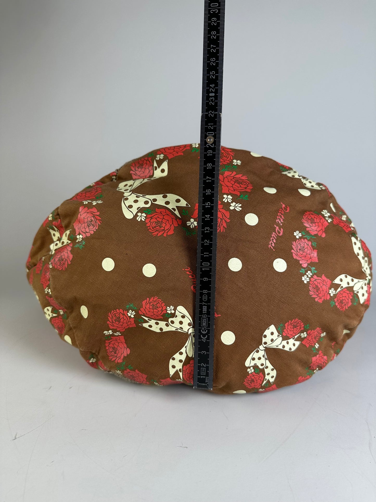 Vintage Pucci Rose Print Polka Dot Fabric Tote Brown Red