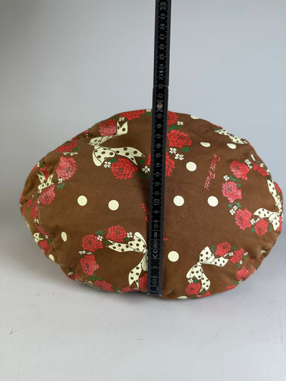 Vintage Pucci Rose Print Polka Dot Fabric Tote Brown Red