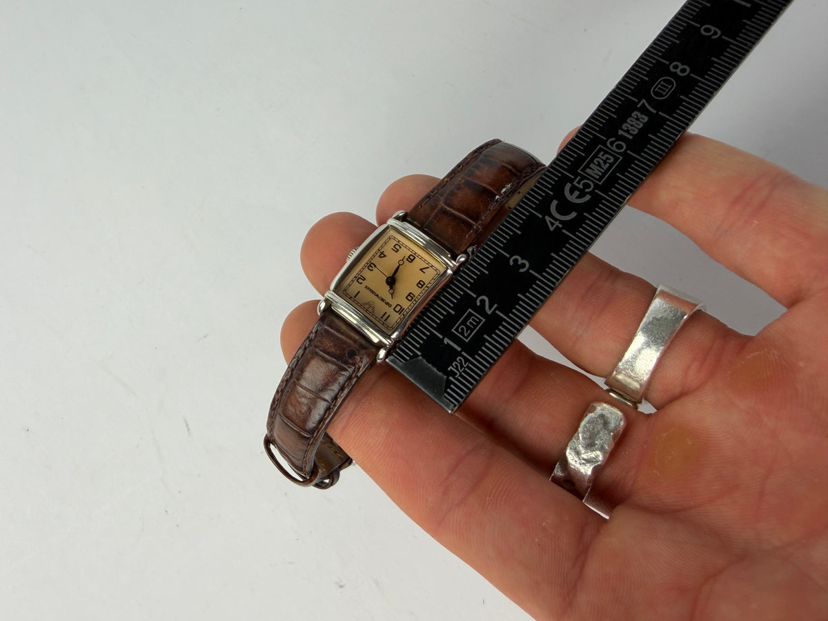 Vintage Giorgio Armani Rectangle Watch Crocodile-Effect Leather Late 1990s