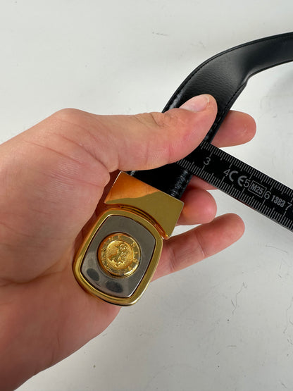 Vintage Celine Medusa Head Leather Belt Black Tan Gold
