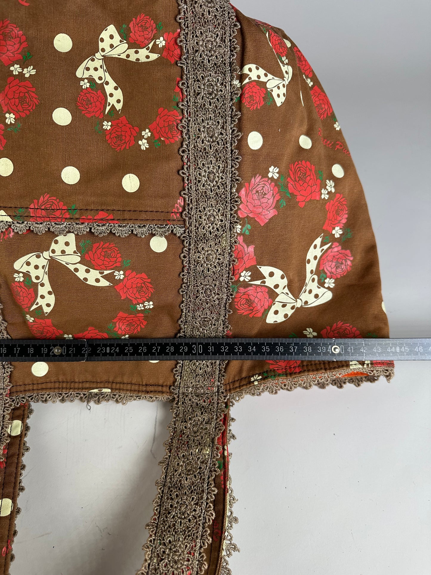 Vintage Pucci Rose Print Polka Dot Fabric Tote Brown Red