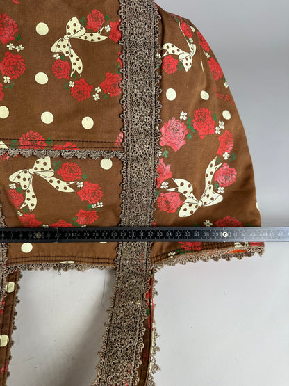 Vintage Pucci Rose Print Polka Dot Fabric Tote Brown Red