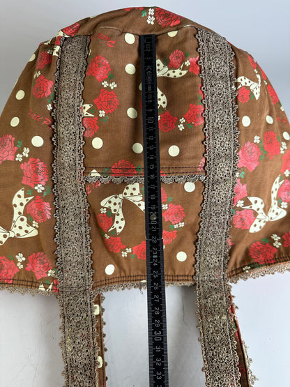 Vintage Pucci Rose Print Polka Dot Fabric Tote Brown Red