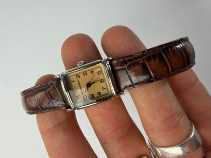 Vintage Giorgio Armani Rectangle Watch Crocodile-Effect Leather Late 1990s