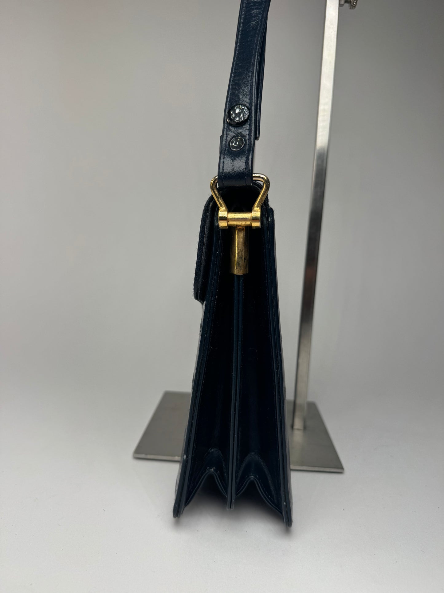 Sac vintage en cuir monogramme Dior 2Way bleu marine