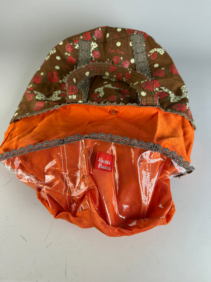 Vintage Pucci Rose Print Polka Dot Fabric Tote Brown Red