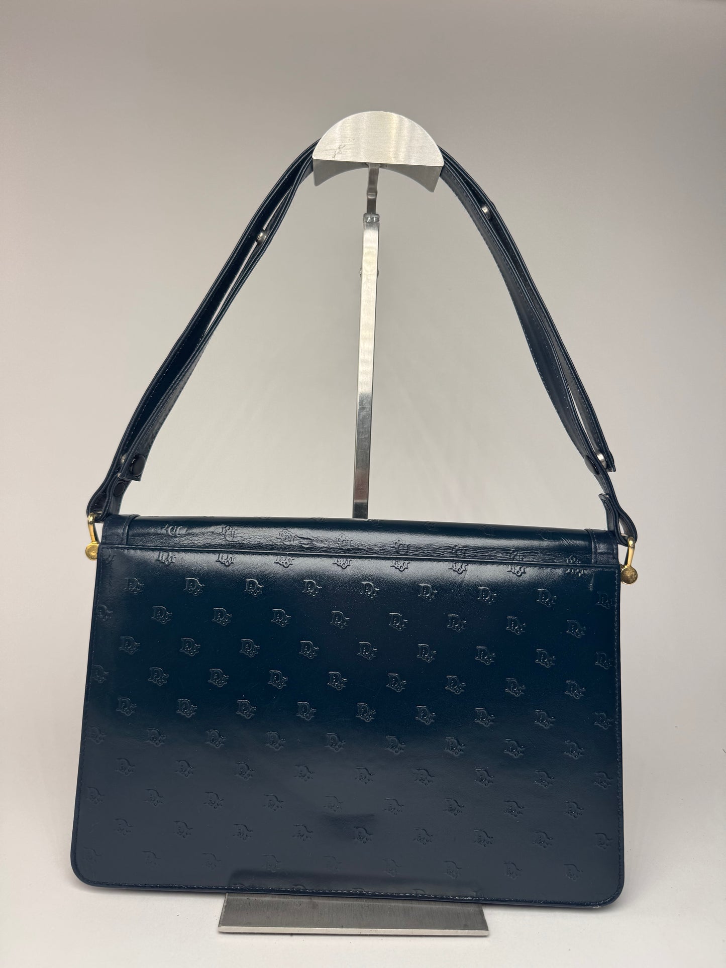 Sac vintage en cuir monogramme Dior 2Way bleu marine