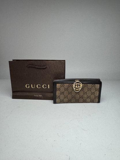 Vintage Gucci GG Monogram Leather Wallet Beige Brown
