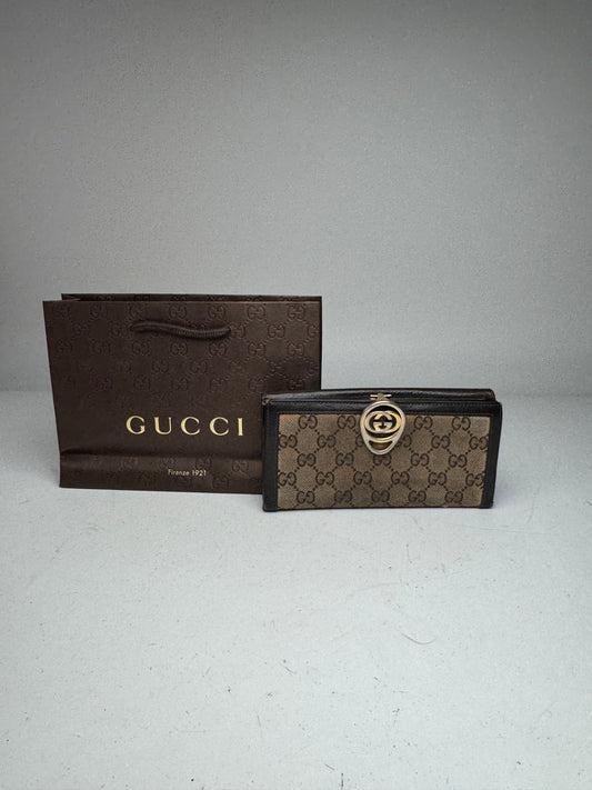 Vintage Gucci GG Monogram Leather Wallet Beige Brown