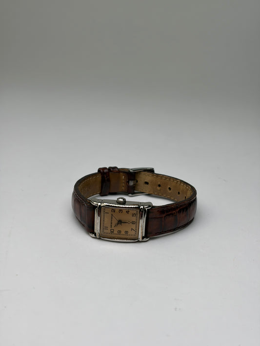Vintage Giorgio Armani Rectangle Watch Crocodile-Effect Leather Late 1990s