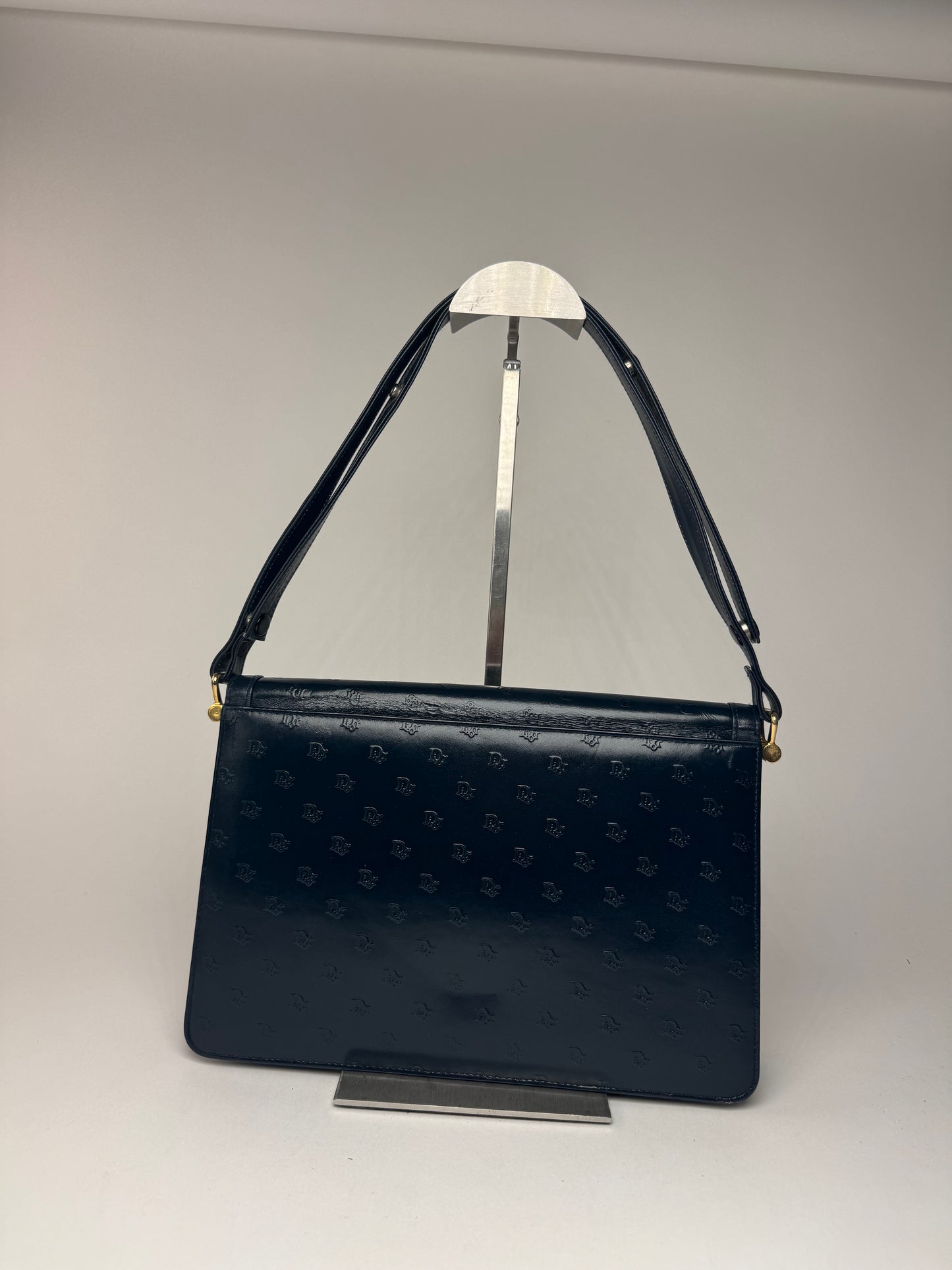 Sac vintage en cuir monogramme Dior 2Way bleu marine