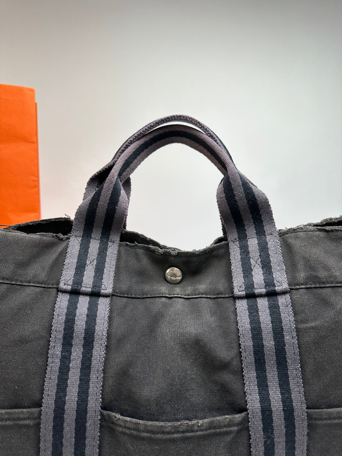 Vintage Hermès Canvas Tote Black Grey Silver