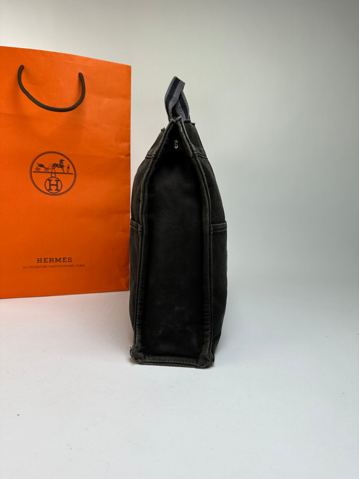 Vintage Hermès Canvas Tote Black Grey Silver