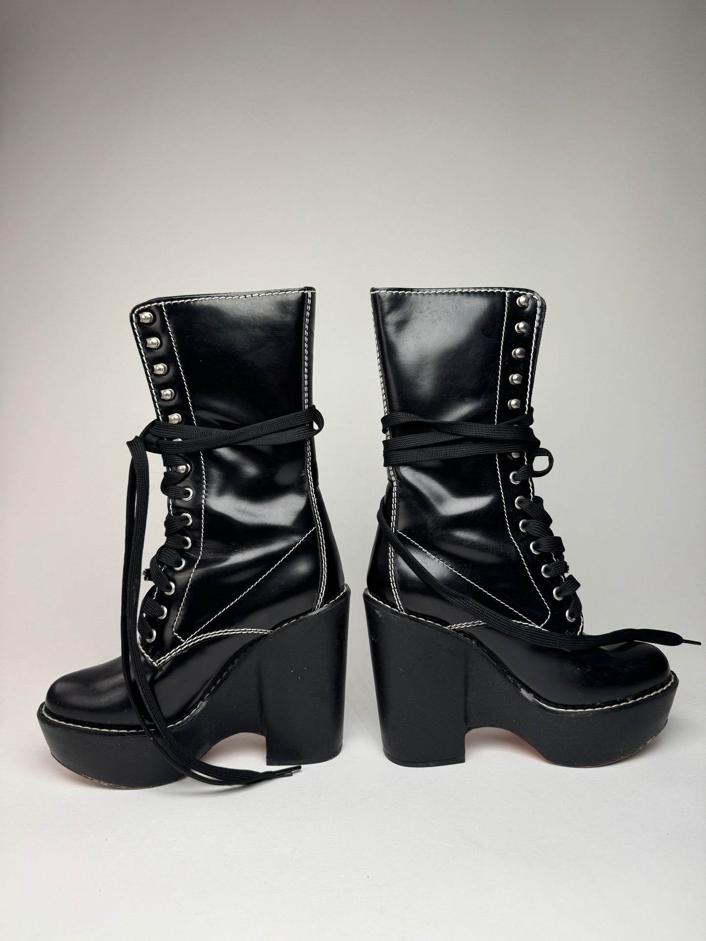 Vintage Chloe Patent Leather Heeled Boots Black EU36