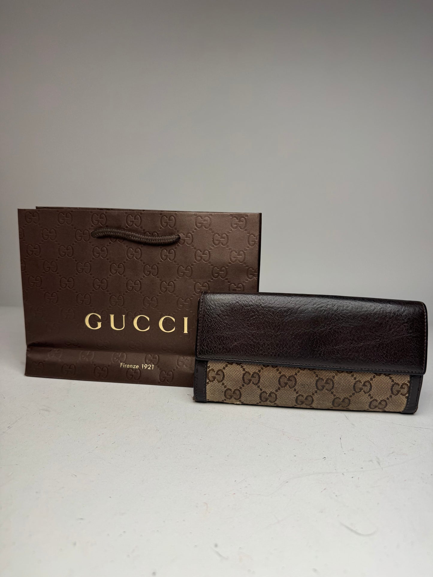 Vintage Gucci GG Monogram Leather Wallet Beige Brown