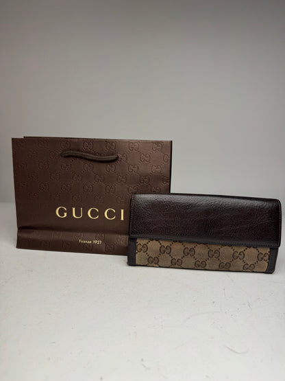 Vintage Gucci GG Monogram Leather Wallet Beige Brown