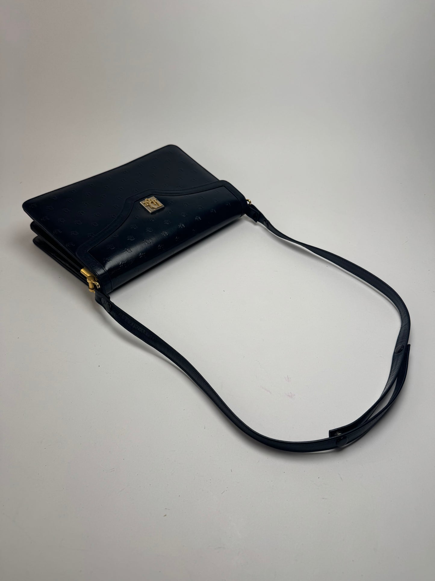 Sac vintage en cuir monogramme Dior 2Way bleu marine