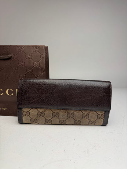 Vintage Gucci GG Monogram Leather Wallet Beige Brown