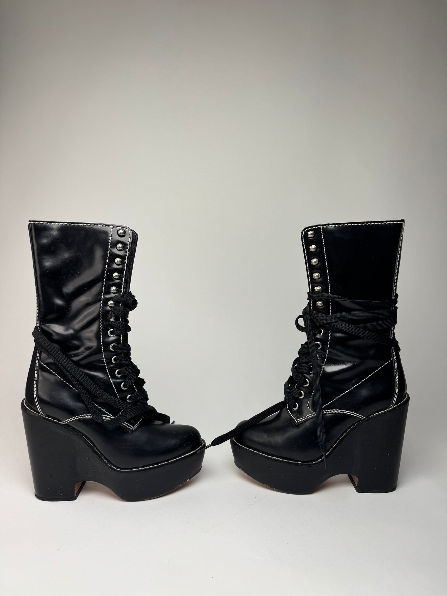 Vintage Chloe Patent Leather Heeled Boots Black EU36